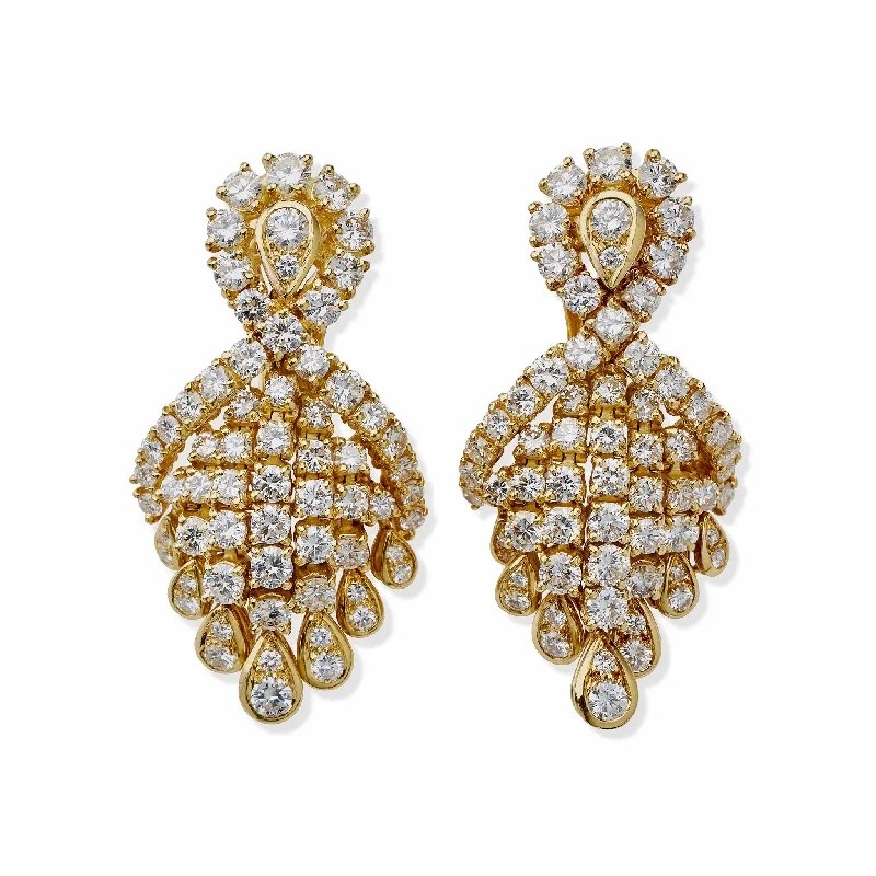 Fred Paris 18K Gold and Diamond Pendant Earrings