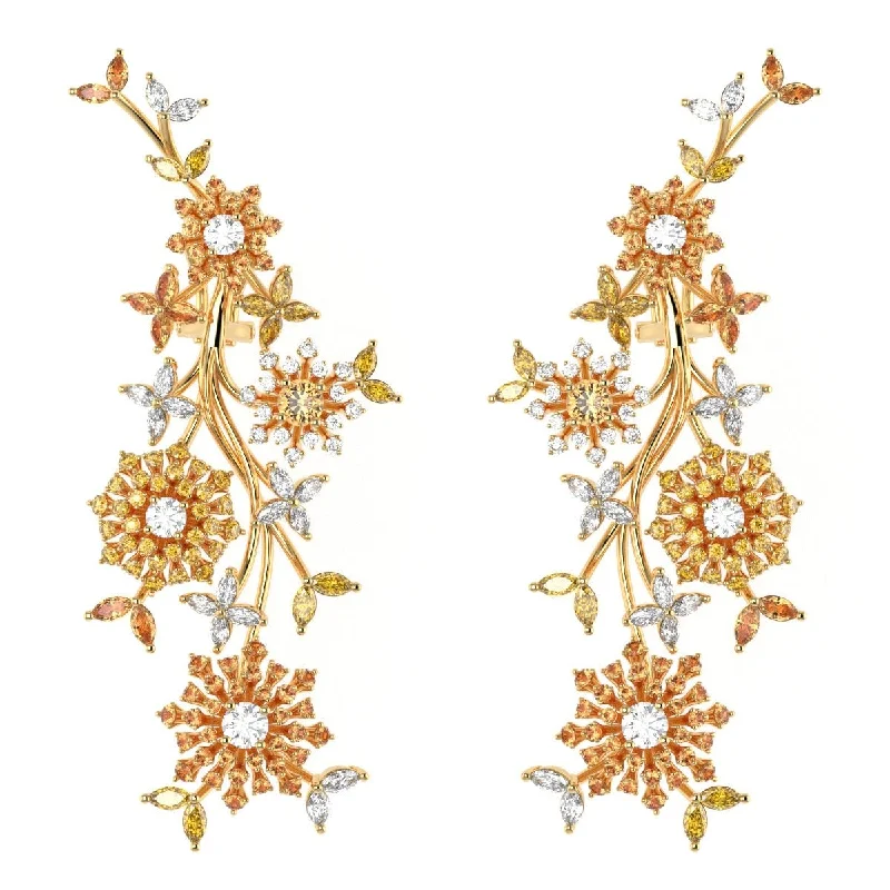 Garden Drop Earrings in 18k Gold with Diamonds & Sapphires