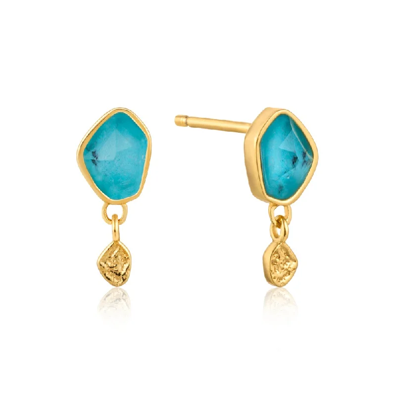 Gold Plated Turquoise Drop Earrings by Ania Haie