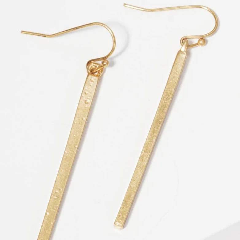 Gold Polished Metal Bar Drop Earrings