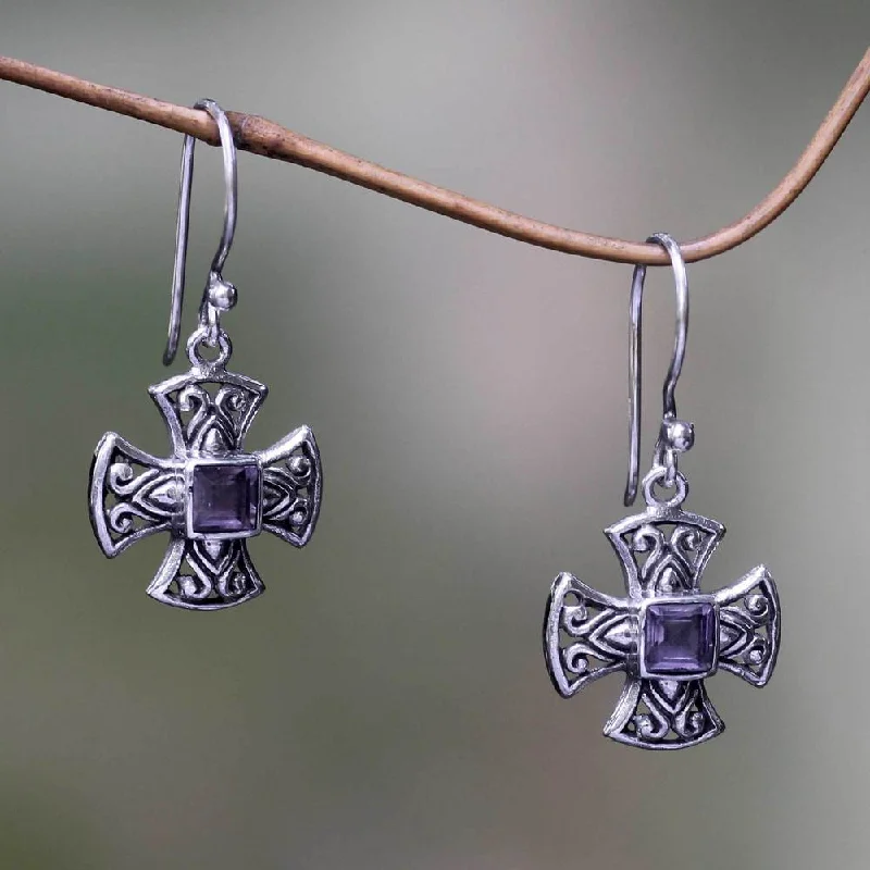 Handmade Maltese Cross Sterling Silver Dangle Cross Earrings (Indonesia)