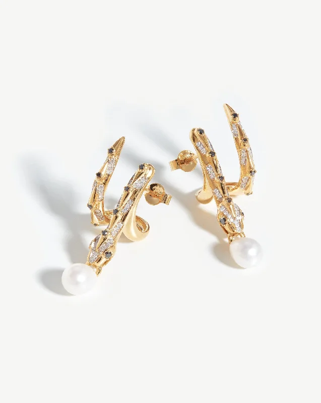 Harris Reed Fine Coiled Serpent Earrings | 14k Solid Gold/Pearl & Diamond