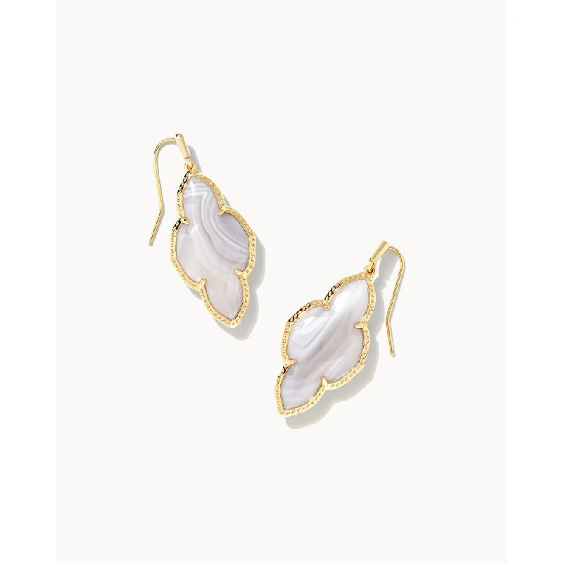 Kendra Scott Abbie Gold Drop Earrings in Gray Banded Agate