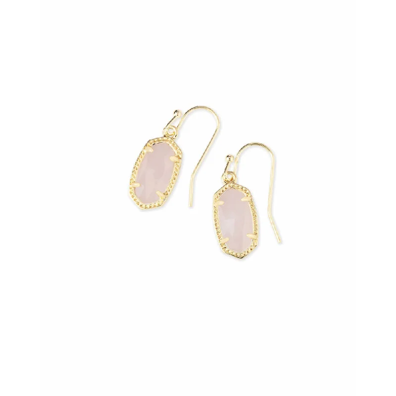 Kendra Scott Lee Gold Drop Earrings in Rose Quartz