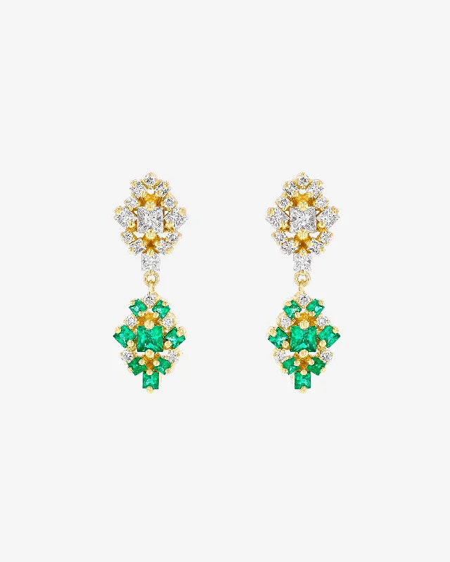 La Fantaisie Double Star Diamond & Emerald Drop Earrings