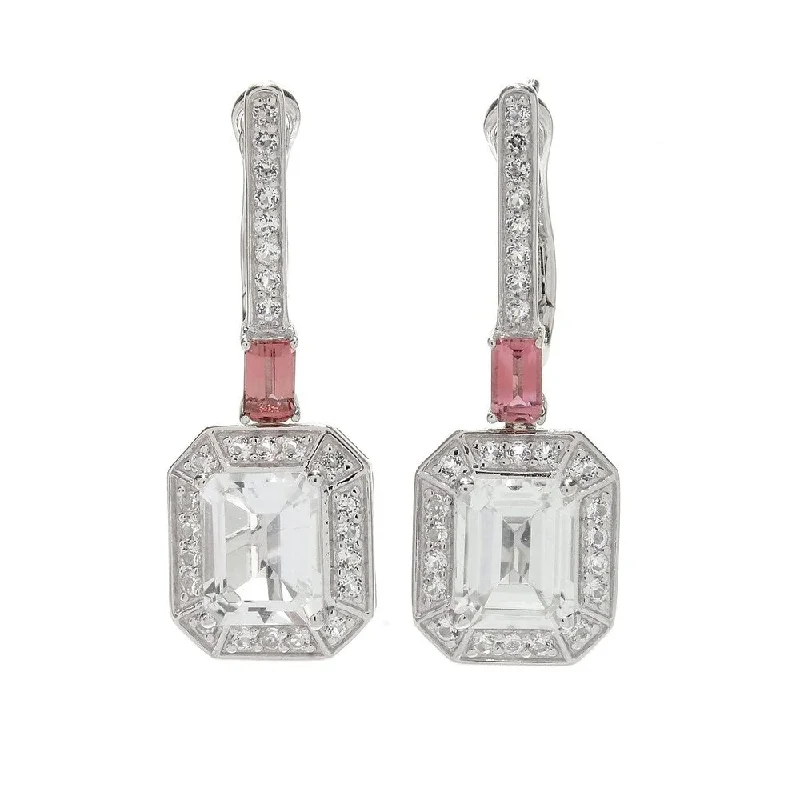 Legacy Sterling Silver 1.25" White Topaz & Pink Tourmaline Earrings