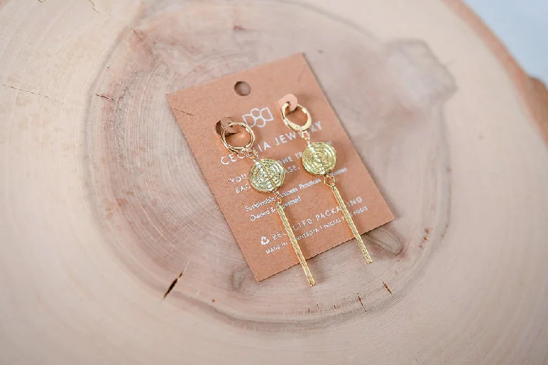 Light of Moon Gold Bar Drop Earrings