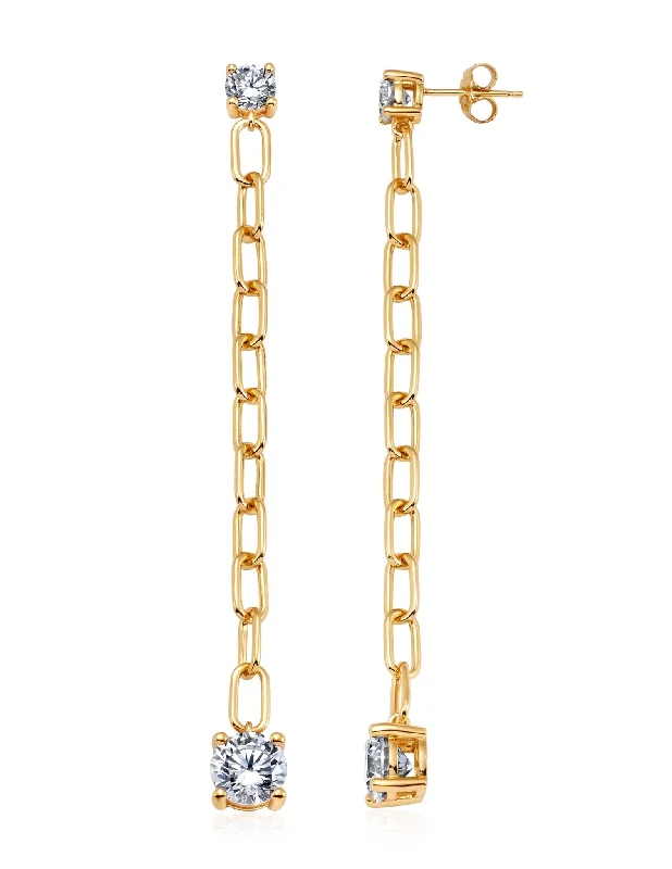 Large Link Prong Drop Earrings Finished in 18kt Yellow Gold Sale