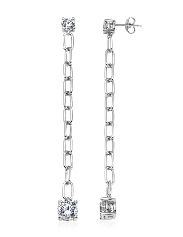 Large Link Prong Drop Earrings Finished in Pure Platinum Sale