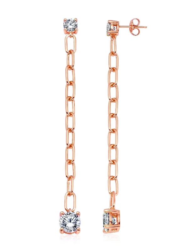 Large Link Prong Drop Earrings Finished in 18kt Rose Gold Sale