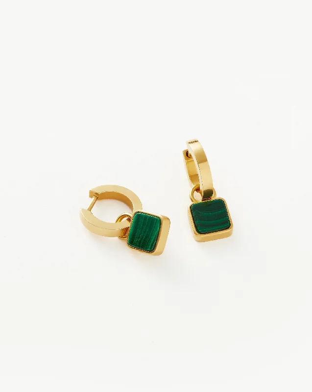 Lucy Williams Square Malachite Charm Hoop Earrings  | 18k Gold Vermeil/Malachite