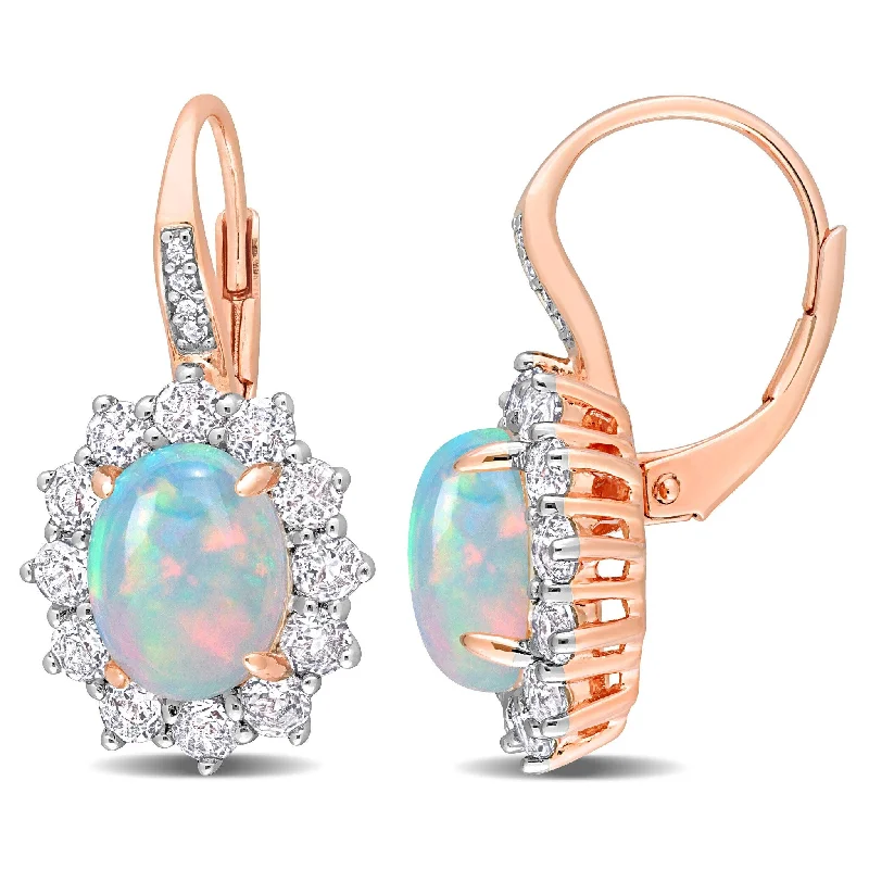 Miadora 1 3/4ct TGW Blue Ethiopian Opal and White Topaz Diamond Accent Earrings Rose Silver