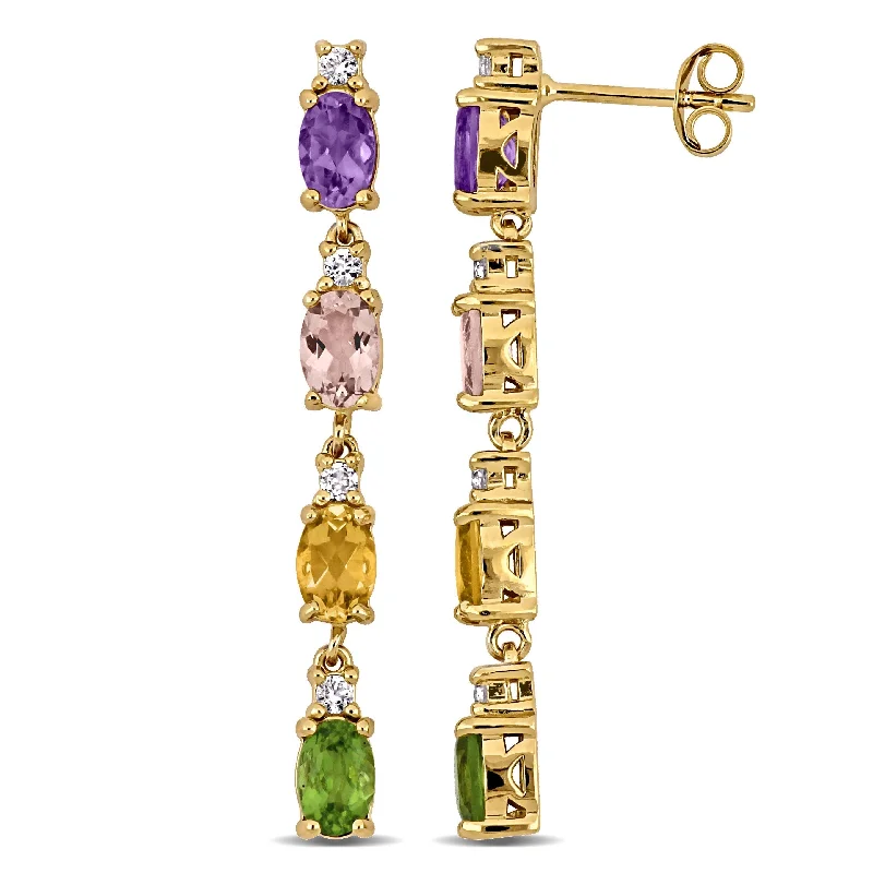 Miadora Yellow Sterling Silver 4ct TGW Amethyst Citrine Morganite Peridot White Topaz Earrings