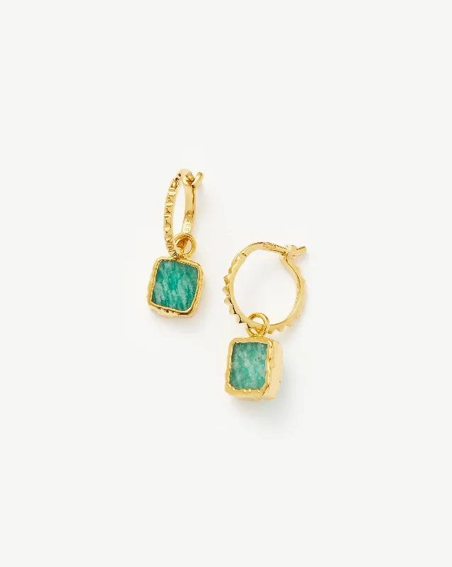 Mini Pyramid Charm Hoop Earrings | 18k Gold Vermeil/Amazonite