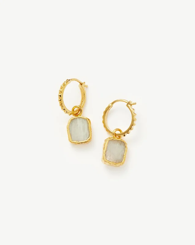 Mini Pyramid Charm Hoop Earrings | 18k Gold Vermeil/Rainbow Moonstone