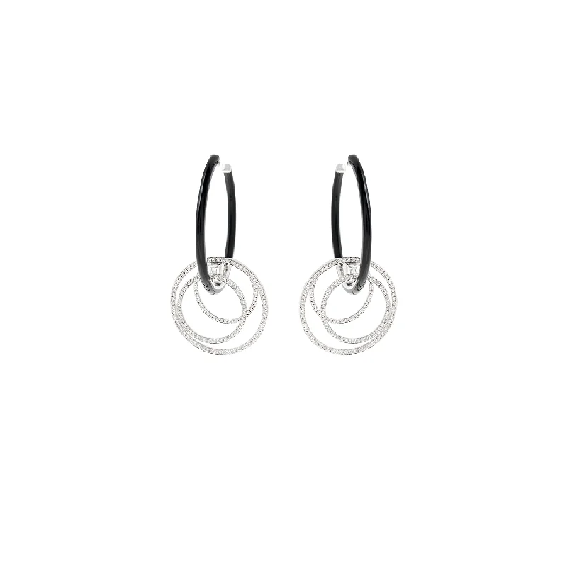 Nikos Koulis 'Oui' Hoop Earrings with Diamonds and Black Enamel