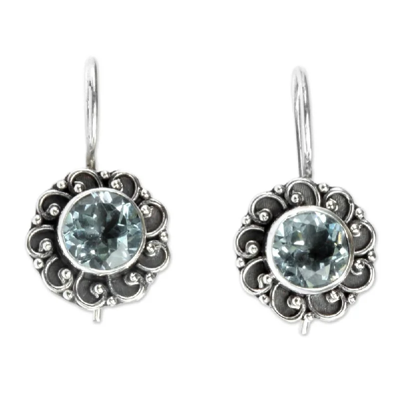 NOVICA Handmade Blue Topaz Drop Earrings, 'Singaraja Sunflower Blue' (Indonesia) - 0.2