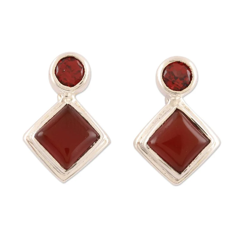 NOVICA Harmony in Red, Carnelian and garnet drop earrings - 0.6L*0.4w