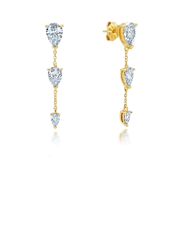 Opulent Drop Earrings With Three Pear Cut Stones Sale