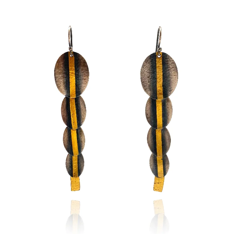 Oval Stripe Sterling & Gold Earrings