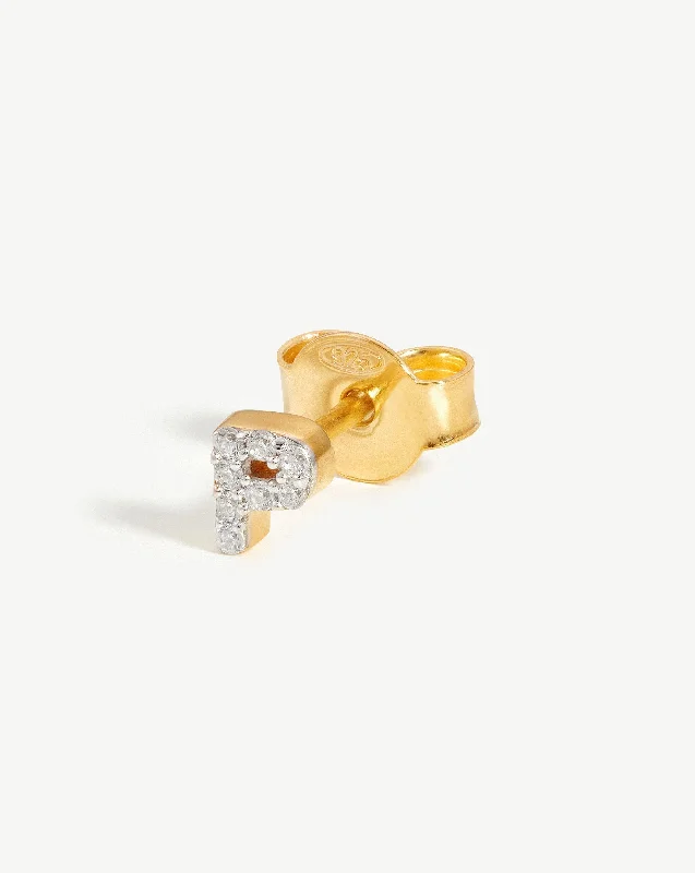 Pave Initial Single Stud Earring - Initial P | 18k Gold Vermeil/Cubic Zirconia