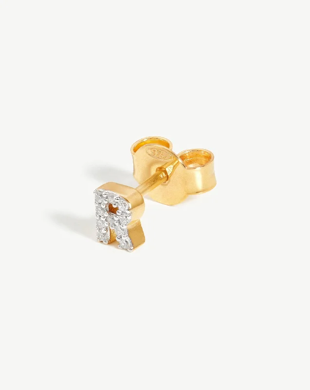 Pave Initial Single Stud Earring - Initial R | 18k Gold Vermeil/Cubic Zirconia