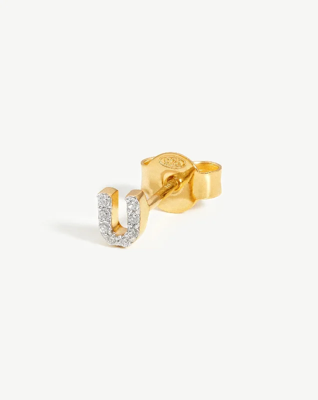 Pave Initial Single Stud Earring - Initial U | 18k Gold Vermeil/Cubic Zirconia