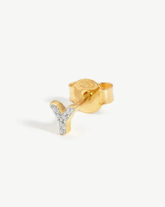 Pave Initial Single Stud Earring - Initial Y | 18k Gold Vermeil/Cubic Zirconia