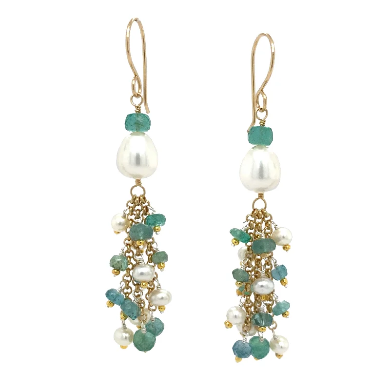 Pearl and Emerald Drop Earrings - 18k Vermeil