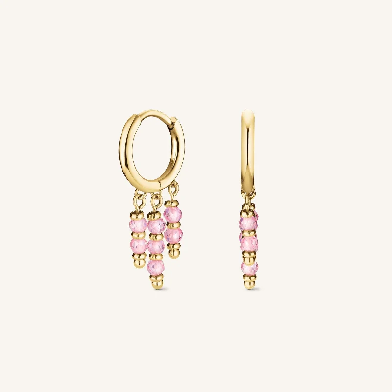 Hanging Beads Hoops Pink