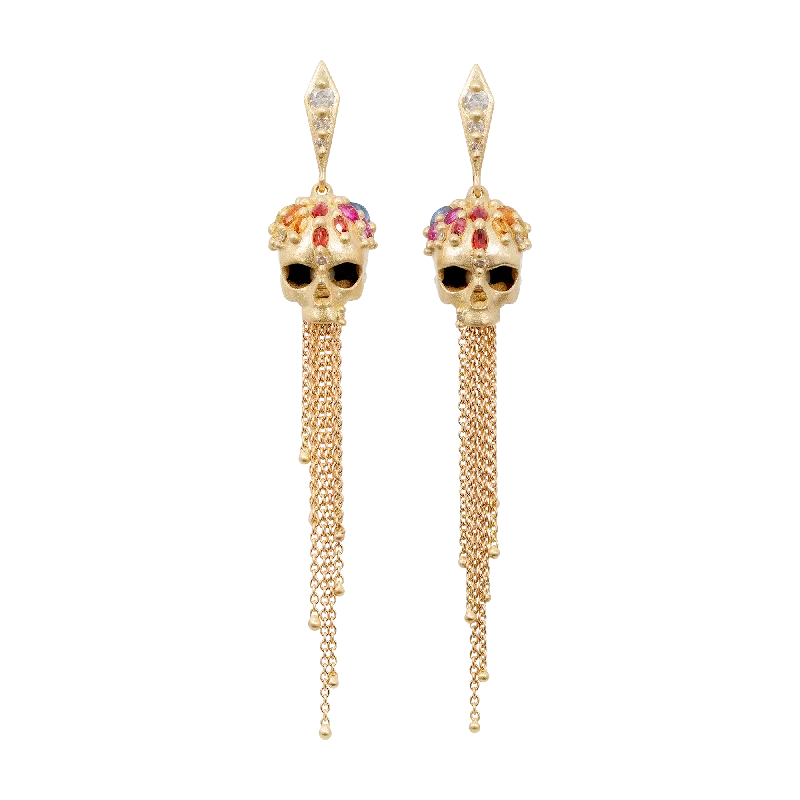 Rainbow Enchanted City Skull Drop Earrings - Made to Order