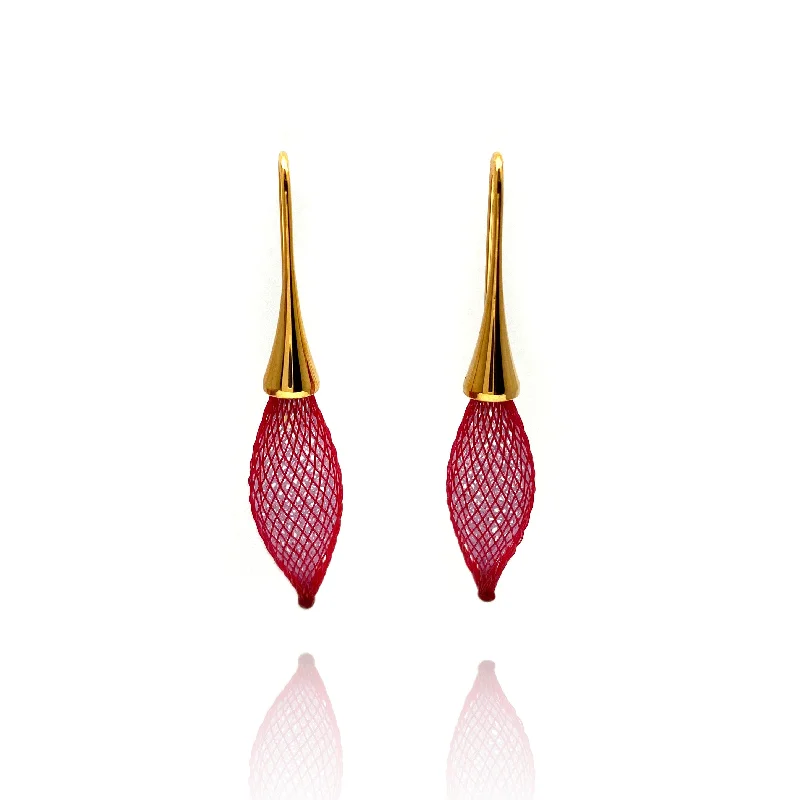 Red and Gold Nylon Bulb Earrings