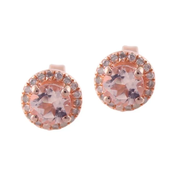 Rose Gold over Silver 1/6ct TDW Diamond and Morganite Stud Earrings