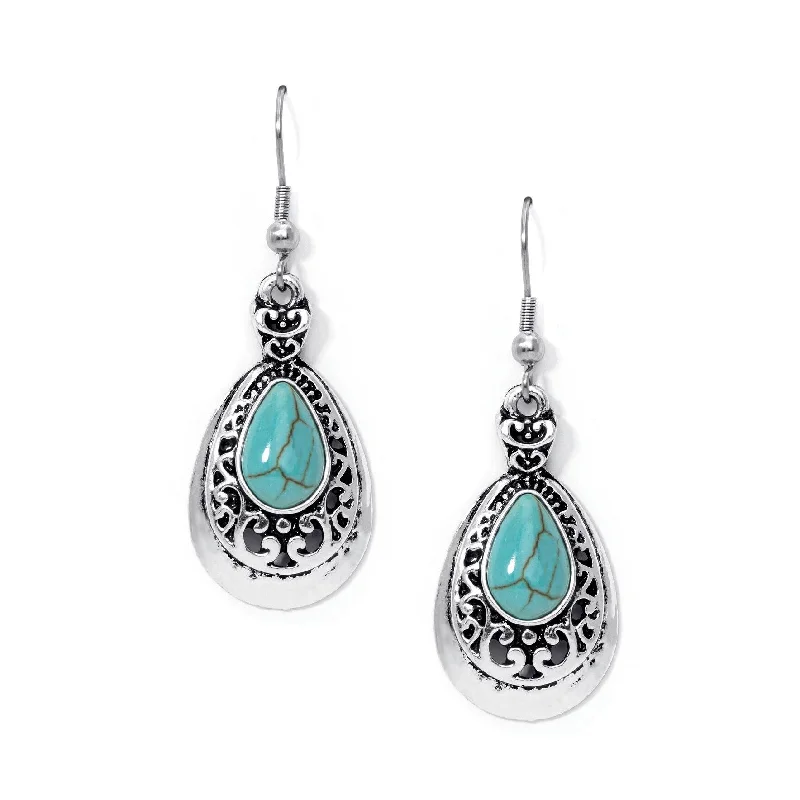 Silver Plated Simulated Turquoise Teardrop Earrings