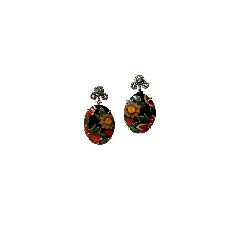 Silvia Furmanovich Black Marquetry Floral Earrings