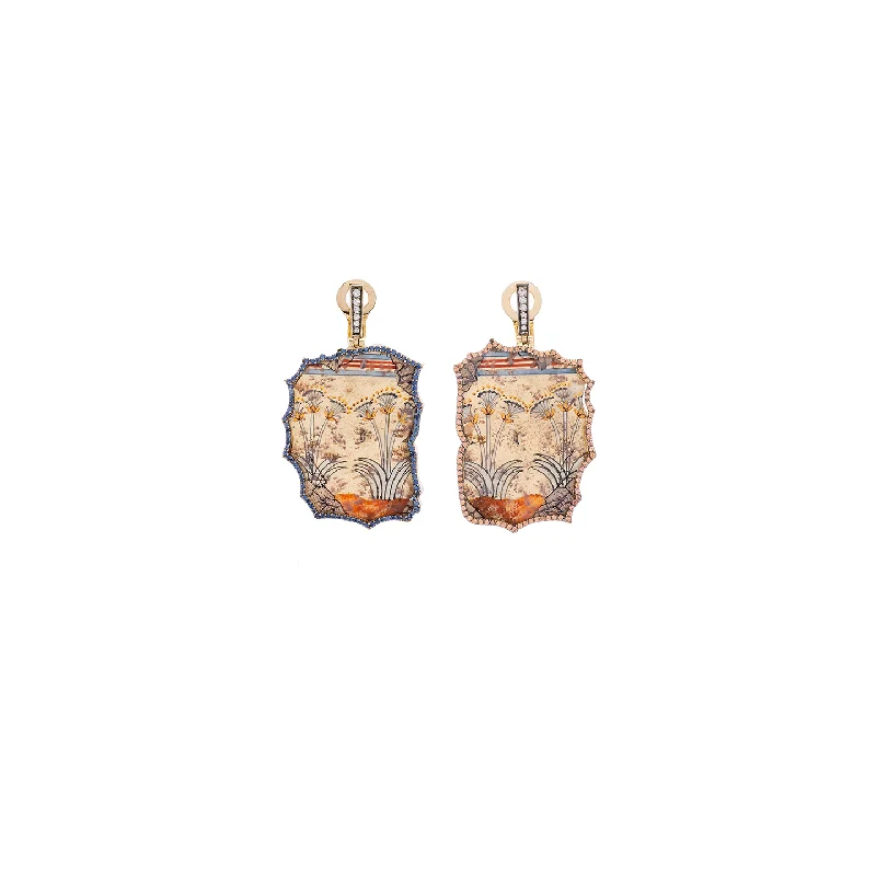 Silvia Furmanovich Egypt Miniature Painting Earrings with Diamonds and Sapphire