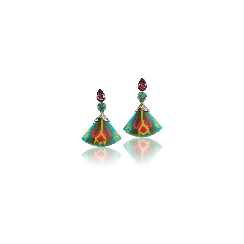 Silvia Furmanovich Marquetry Fan Earrings with Diamonds and Garnet