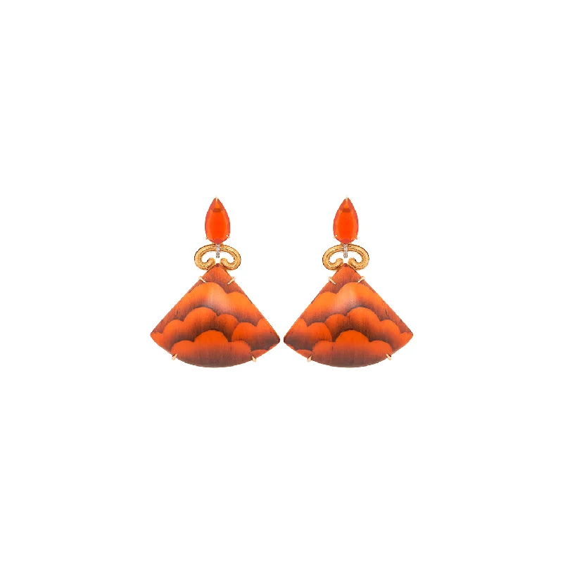 Silvia Furmanovich Marquetry Orange Cloud Pattern Earrings with Diamonds and Fire Opals