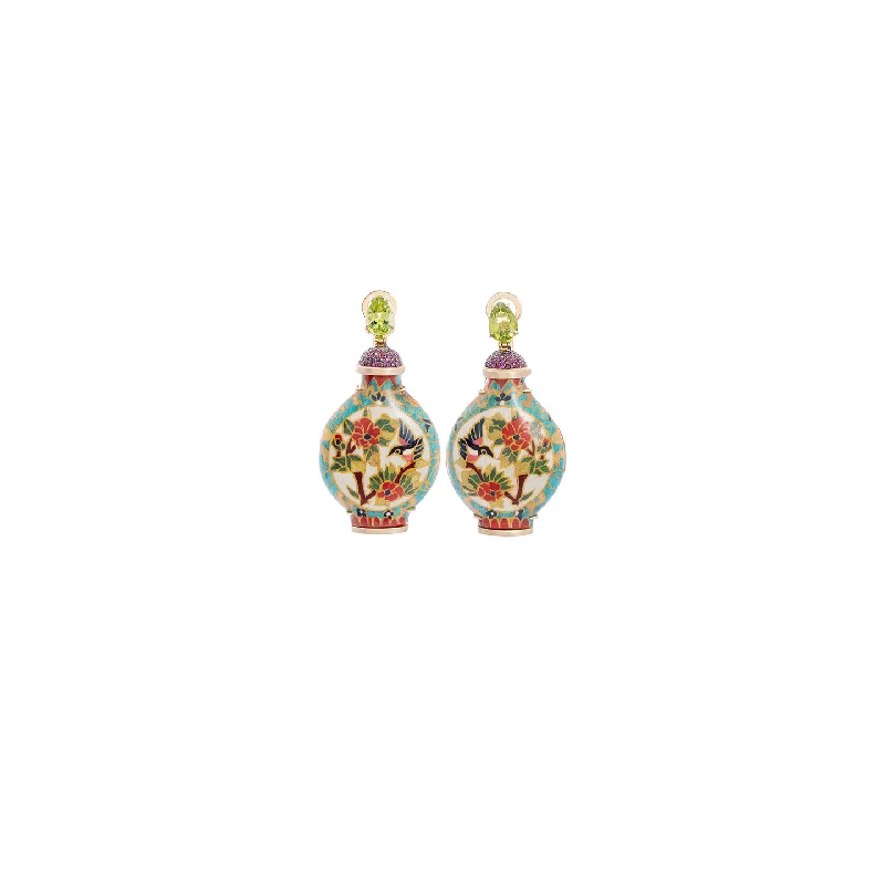 Silvia Furmanovich Marquetry Snuff Bottle Earrings with Ruby and Peridot