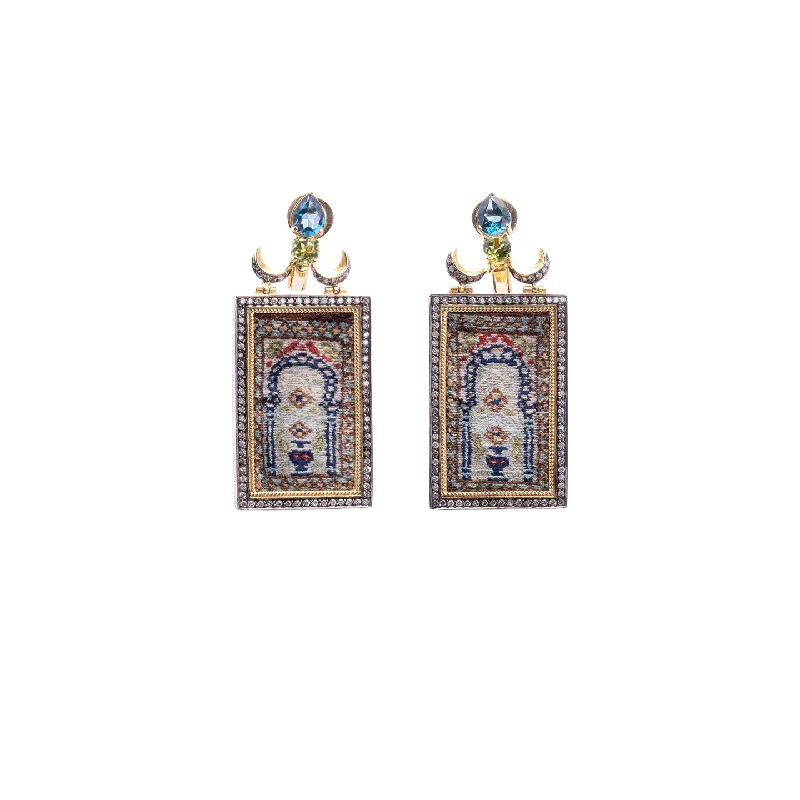 Silvia Furmanovich 'Silk Road' Miniature Carpet Earrings with Diamond, Topaz, and Peridot