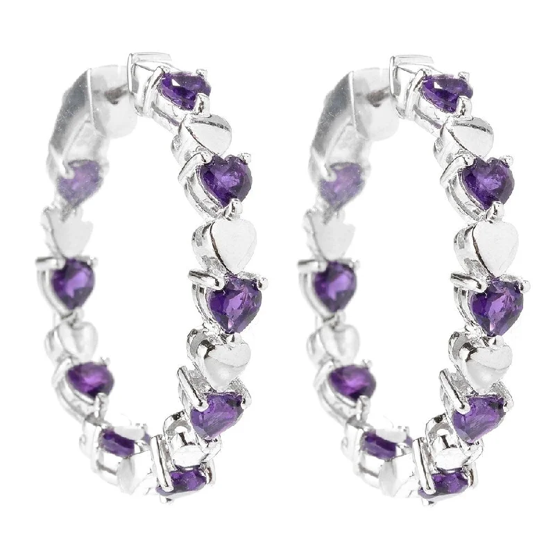 Sterling Silver 1.25-inch Amethyst Inside-out Hoop Earrings