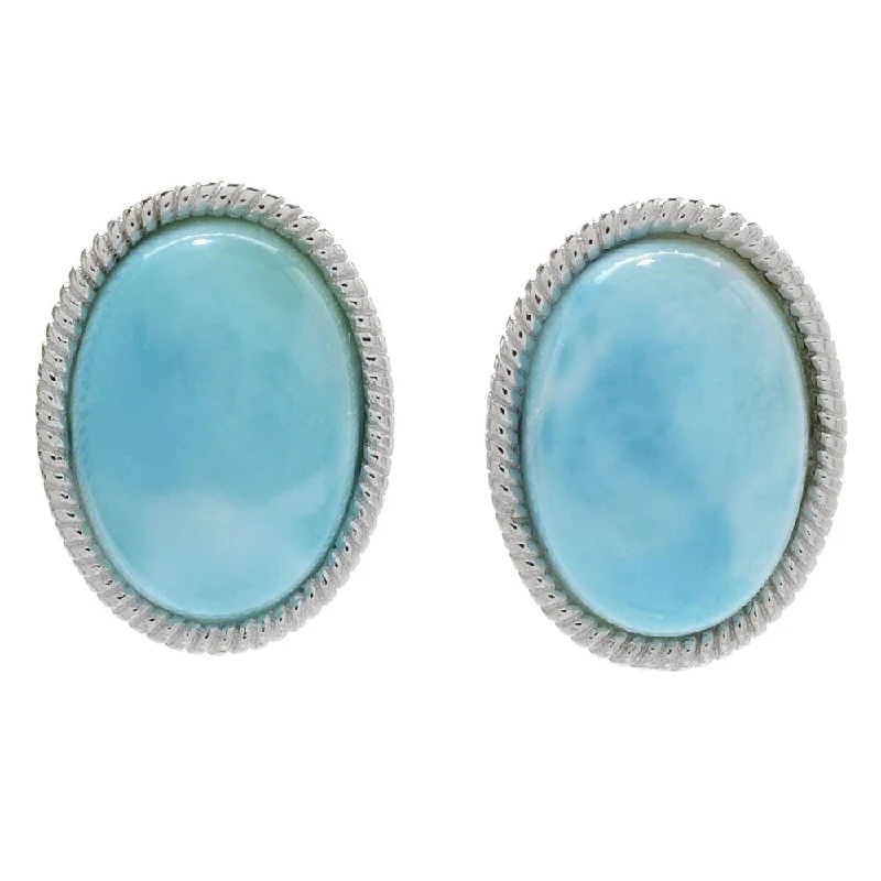 Sterling Silver 14 x 10mm Oval Larimar Rope Halo Earrings