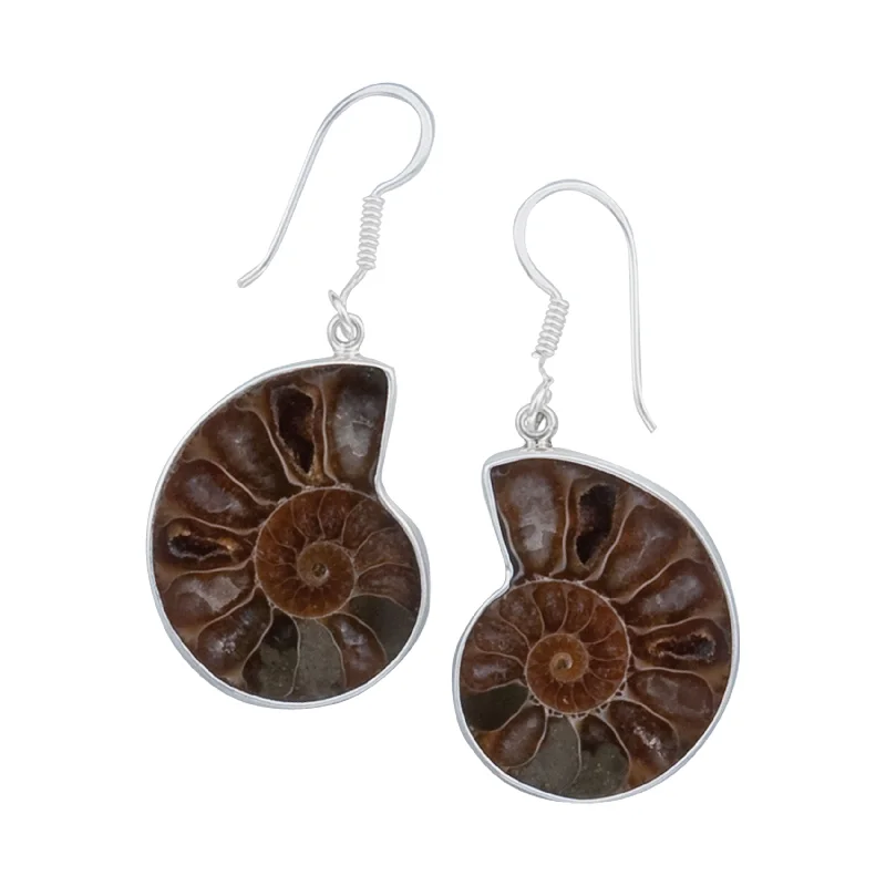 Sterling Silver Ammonite Drop Earrings