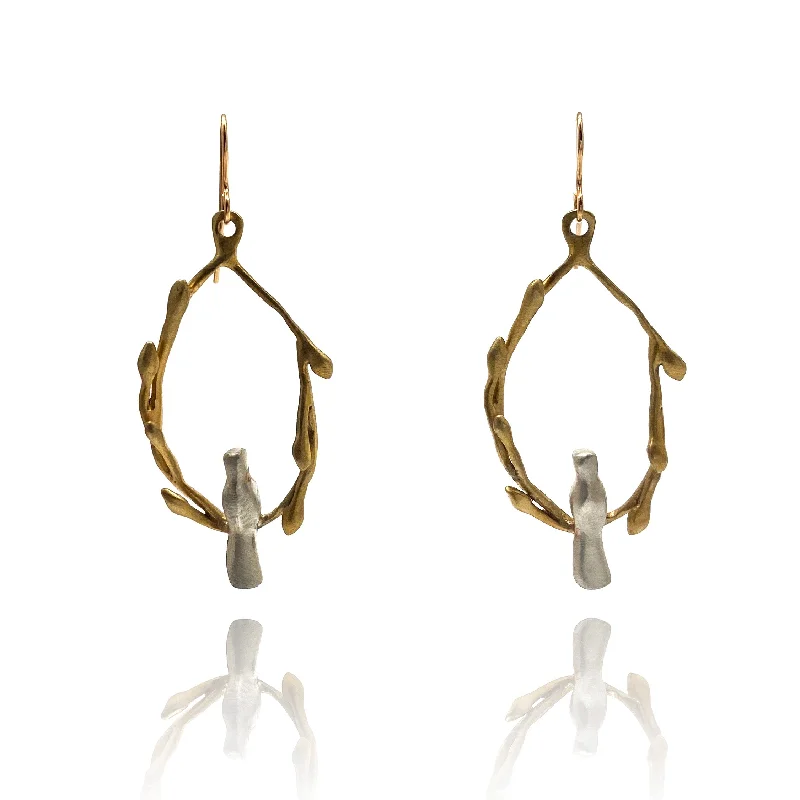 Sterling Silver and Gold Vermeil Bird Earrings