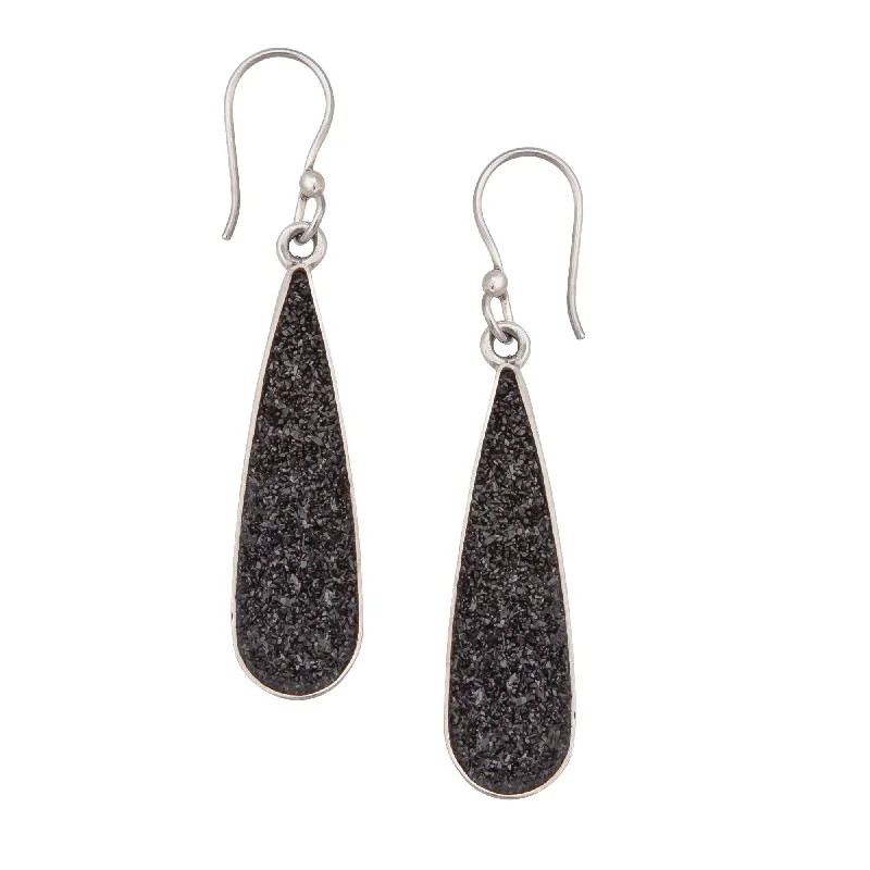 Sterling Silver Black Druzy Teardrop Earrings