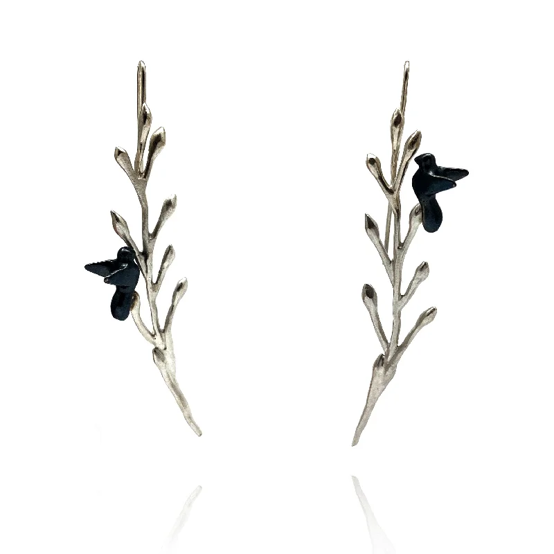 Sterling Silver Branch & Bird Earrings