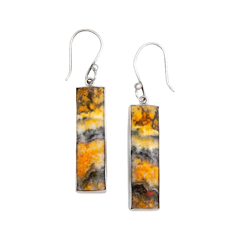 Sterling Silver Bumblebee Jasper Rectangle Drop Earrings