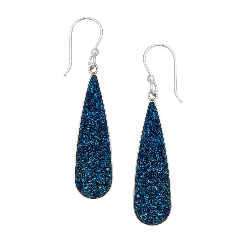 Sterling Silver Cobalt Blue Druzy Teardrop Earrings