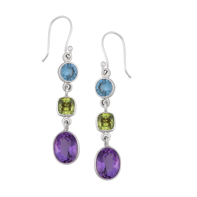 Sterling Silver Multi-Gemstone Drop Earrings