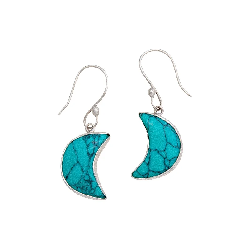 Sterling Silver Howlite Moon Drop Earrings